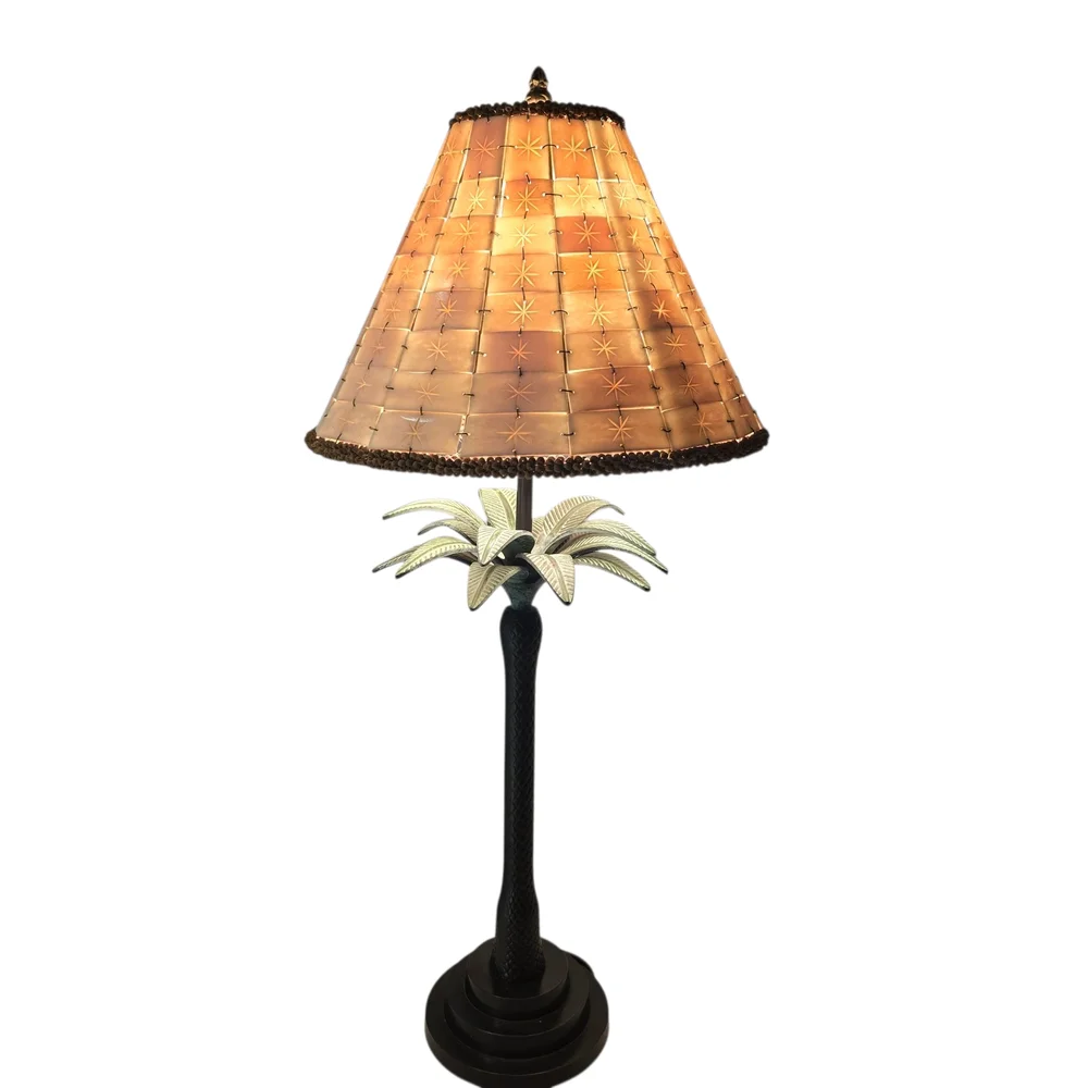 Bombay Co Palm Tree Lamp Bronze Color Bone Horn Tile Shade Tropical Tiki Coastal - Picture 7 of 12
